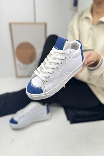 Allyup Pantofi de damă alb albastru - cu șireturi și talpă zimțată, pantofi s...