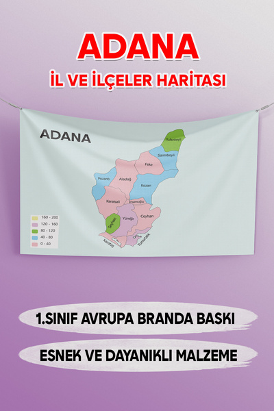 FLEXİS Adana Province and District Map Banner (European Vinyl Tarpaulin) 50X70 cm
