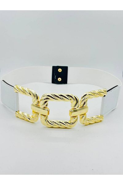 MODAM HİFA Gold Buckle Elastic Women's Belt Dress Belt Shirt Belt Coat Belt Stone Belt Pants