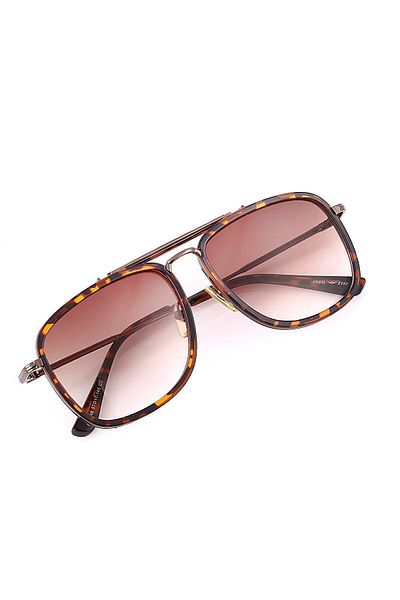 TomyHelf Women's Brown Glass Leopard Pattern Brown Frame Geometric Sunglasses