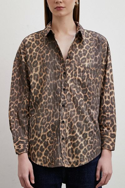 Never more V-Neck Leopard Print Coffee Shirt