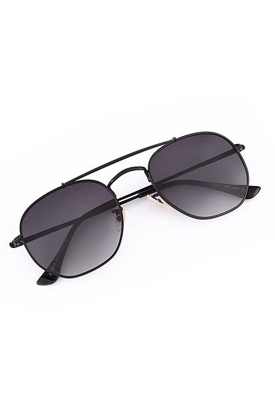 TomyHelf Unisex Black Matte Glass Geometric Metal Frame Sunglasses