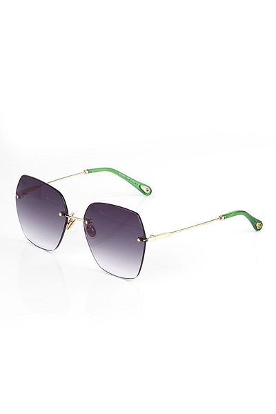 TomyHelf Ae1835c4b3922-4 Green Handle Black Gradient Glass Geometric Rimless Women's Sunglasses