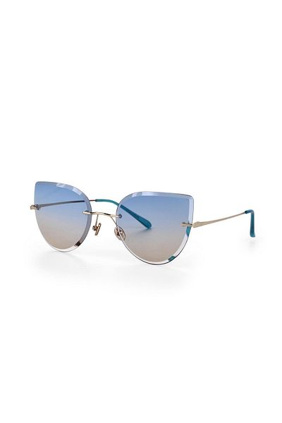 TomyHelf Cat Eyes Design Women's Sunglasses - Frameless Blue Gradient Glass