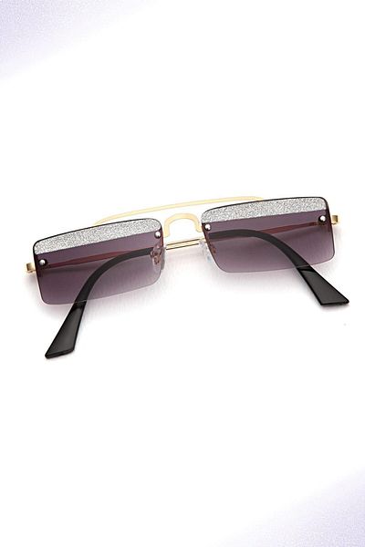 TomyHelf Black Gold Frame Silvery Rectangular Design Women's Sunglasses