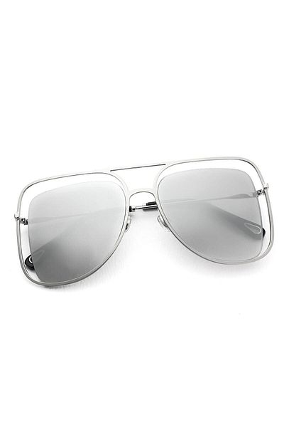 TomyHelf Women's Sunglasses - Square Design, Silver Frame and Mirror Detailed Glass