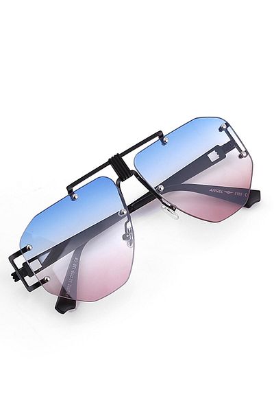 TomyHelf Geometric Design Black Frame Blue Gradient Women's Sunglasses
