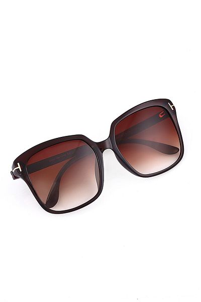 TomyHelf Brown Gradient Glass Brown Shiny Bone Square Women Sunglasses