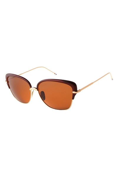 TomyHelf Brown Gold Rectangular Design Women's Sunglasses - Frame Brown Glass