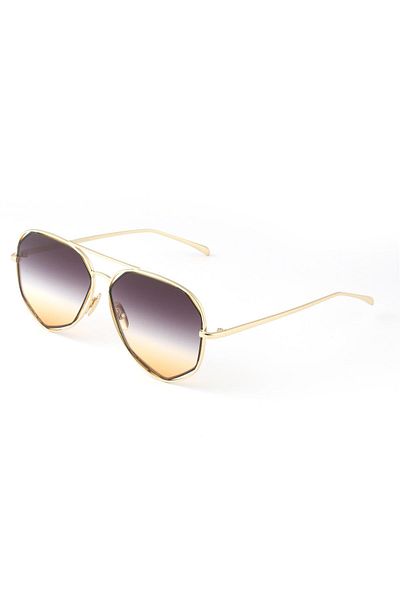 TomyHelf Corner Design Metal Gold Frame Black Gradient Glass Women's Sunglasses