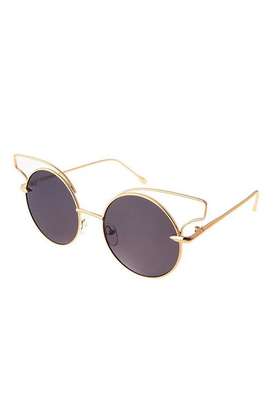 TomyHelf Round Design Women's Sunglasses - Gold Frame, Black Glass