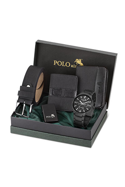 Polo Air Erkek Set Kombin Kemer Cüzdan Kartlık Çakmak Kol Saati Hediyelik Kut...