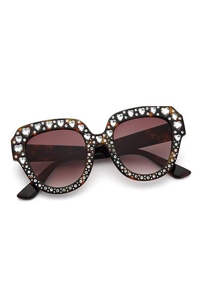 TomyHelf Brown Square Design Leopard Patterned Heart Sunglasses