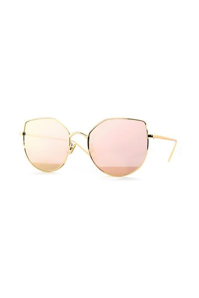 TomyHelf Women's Sunglasses - Cat Eyes Design, Gold Frame, Pink Glass