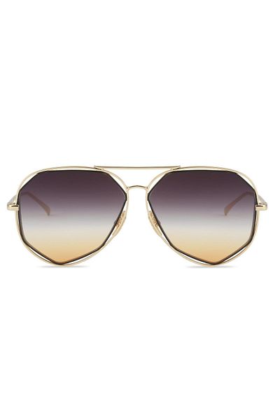 TomyHelf Corner Design Metal Gold Frame Black Gradient Glass Women's Sunglasses