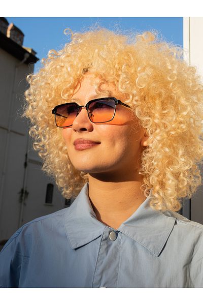 TomyHelf Square Design Yellow Black Glass Black Frame Women's Sunglasses