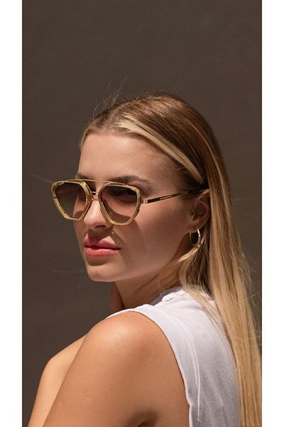 TomyHelf Gold Geometric Frame Unisex Sunglasses