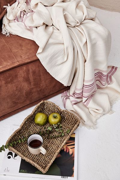Vi’cotton 100% βαμβακερό ροζ ριγέ κάλυμμα καναπέ τηλεόρασης, πικέ, κουβέρτα 135 Χ 200 εκ.