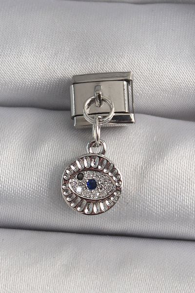 Clariss 316L Steel Silver Color Hanging Zircon Stone Eye Model Nomination Charm - Lisinya