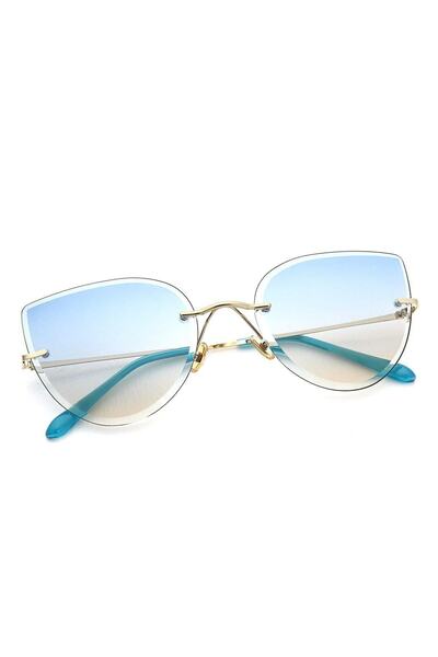 TomyHelf Kadın Güneş Gözlüğü Cat Eyes Tasarım Çerçevesiz Mavi Degrade Cam
