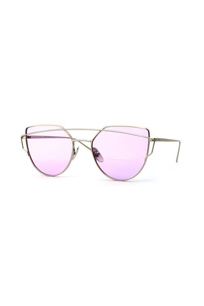 TomyHelf Purple Glass Sunglasses - Geometric Design, Silver Frame
