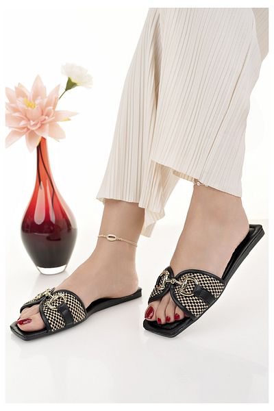Modafırsat Papuci de zi cu zi pentru femei, tricotat negru, tricotat cu paie, elegant, acasă de vară, plajă, vacanță, birou, papuci