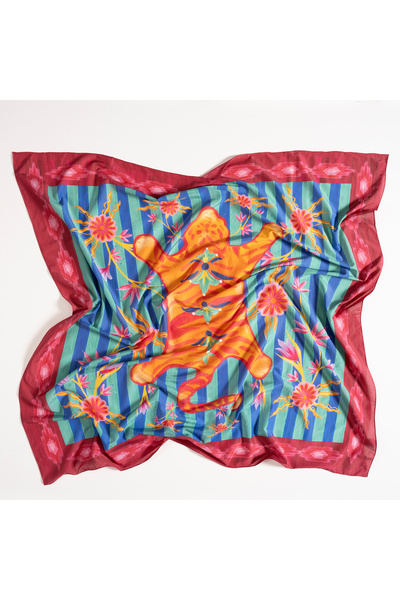 Zsa Zsa Zsu Pera Dijital Baskılı Pamuk Pamuk Ipek Pareo 140x140 Cm Yeşil - Mavi