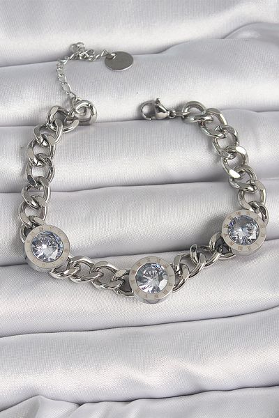 NEZADE STORE 316L Steel Silver Color Chain Model Zircon Stone Processing Detailed Women's Bracelet - Lisinya