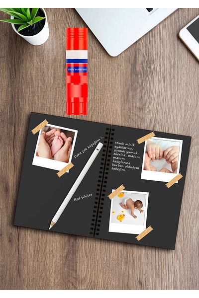 Four Kids Caiet cu frunze negre 10 coli 20 pagini, album foto A5 - cadou adeziv stick