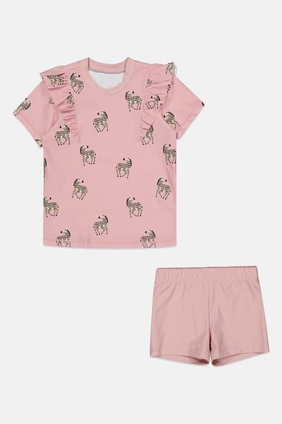 Tchibo Kids Girl 2 Piece Animal Print Top And Bottom Set, Pink Combo