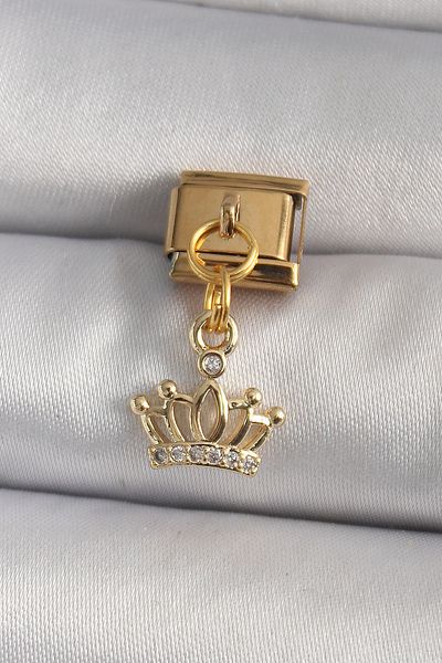 Store 316L Steel Gold Color Hanging Zircon Stone Crown Model Nomination Charm - Lisinya