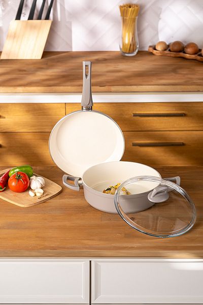 Emsan Beige Crystal 3 Piece Pot Pan Set