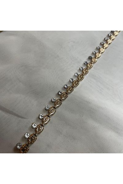 Bukle İplik Retro Metal Decorative Strip with Stones - 1.2 cm Width (1 Meter)