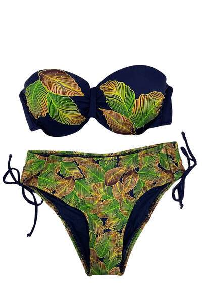 hazelin Жіночий бікіні з підкладкою з камінням та синім листяним візерунком - HZL25S-LC3305