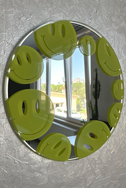 Ortakçı Design Echo Deco Gülücük Desenli Baskılı Yuvarlak Dekoratif Ayna Yeşi...