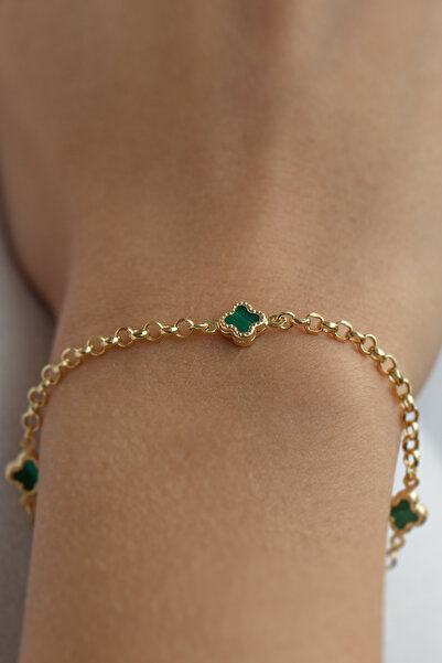 Çgk Çiğdem Gürel Kuyumculuk Kadın 14 Ayar Gerçek Altın Yeşil Yonca Detaylı Zi...