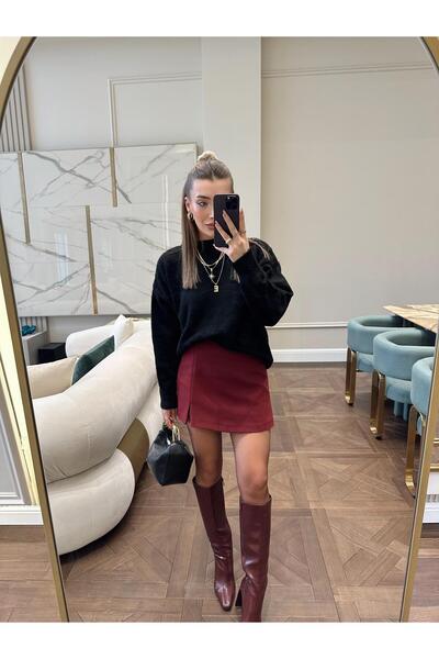 CKBUTİK Bordo Orj Zr Şort Etek