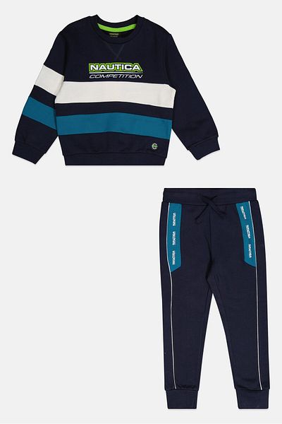 Nautica Toddlers Boy 2 Pieces Brand Logo Jogger Set, Navy Blue