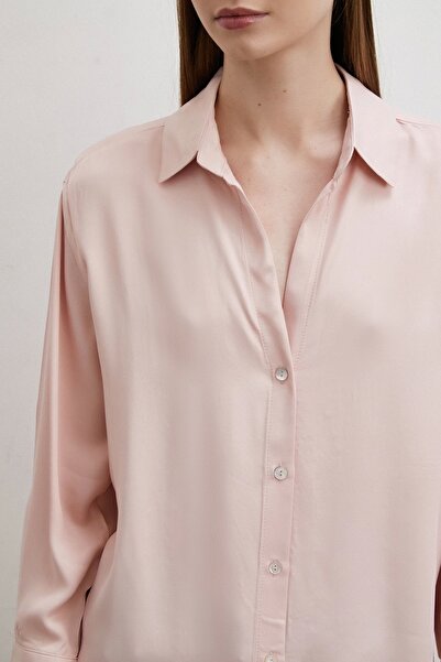 Never more Beige Color Floş Basic Satin Shirt