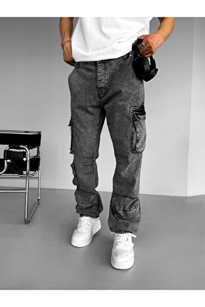 ablukaonline Men's Gray Baggy Fit Washed Cargo Pocket Jeans