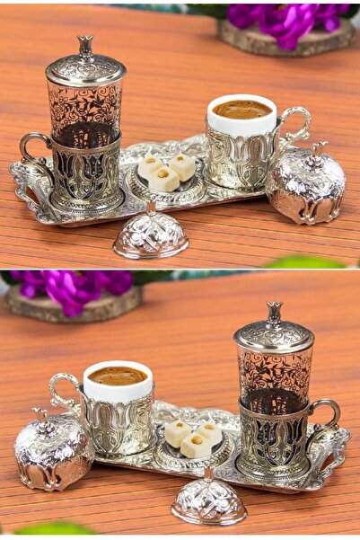 BİTERSE Lüks Lale Motifli Tek Kişilik Kahve Seti Kahve Fican Takımı Kahve Sunumu