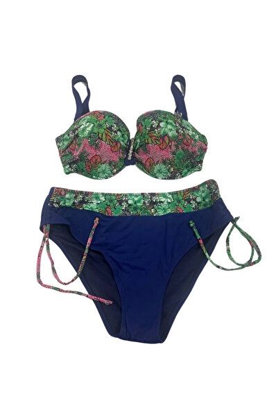 hazelin Green Floral Patterned Large Size Lined Bikini Suit - Hzl25S-Lc3301