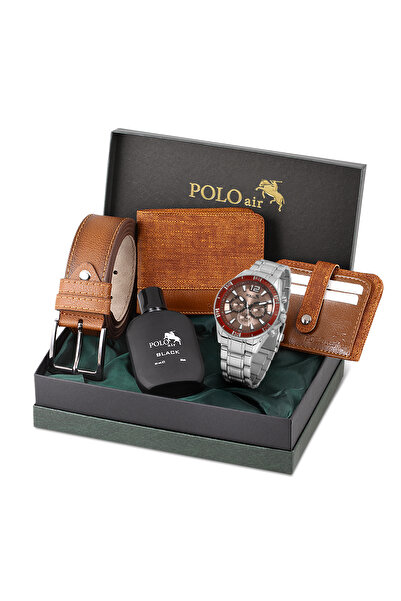 Polo Air Hediyelik Kutusunda Erkek Set Kombin Kemer Cüzdan Kartlık Parfüm Kol...