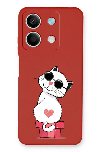 PrintiFy Xiaomi Redmi Note 13 5G ile Uyumlu Coolcat Tasarımlı Kırmızı Lansman...