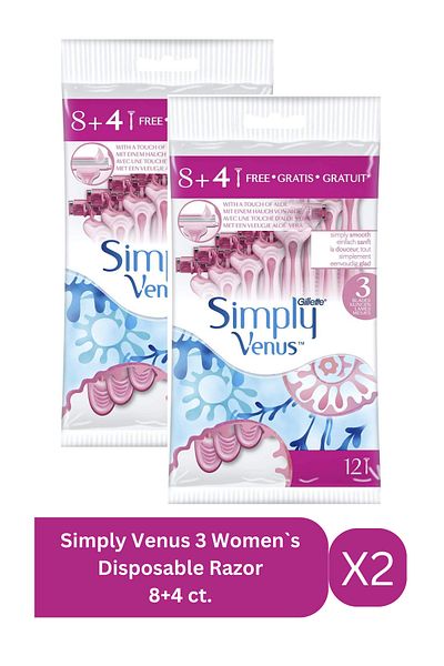Gillette Simply Venus 3 Women`s Disposable Razor 8+4 ct. X2
