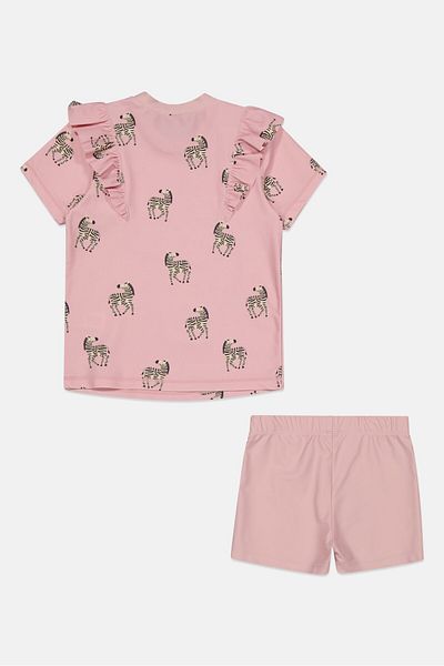 Tchibo Kids Girl 2 Piece Animal Print Top And Bottom Set, Pink Combo