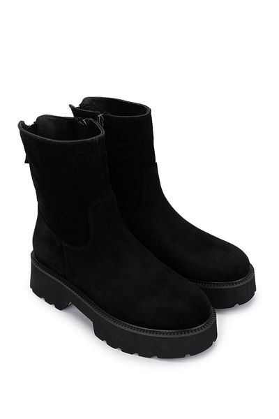 Tamer Tanca Women's Genuine Leather Black Suede Heeled Boots