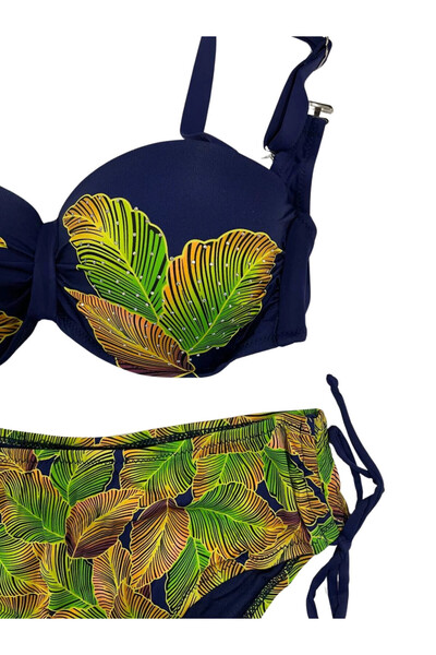 hazelin Жіночий бікіні з підкладкою з камінням та синім листяним візерунком - HZL25S-LC3305