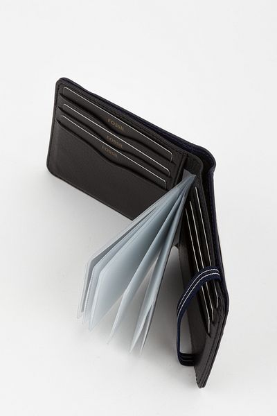Fossil Boxed Genuine Leather Transparent Card Holder Navy Blue Rubber Closure Hand Portfolio Card Holder Wallet