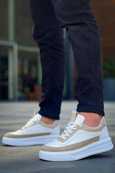 TB Terzi Bey Tb-006 Tailor Bey White Skin Beige Suede Ψηλή σόλα με κορδόνια Casual Ανδρικά παπούτσια